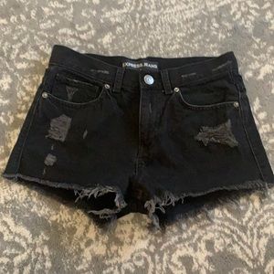 Express distressed black jean shorts